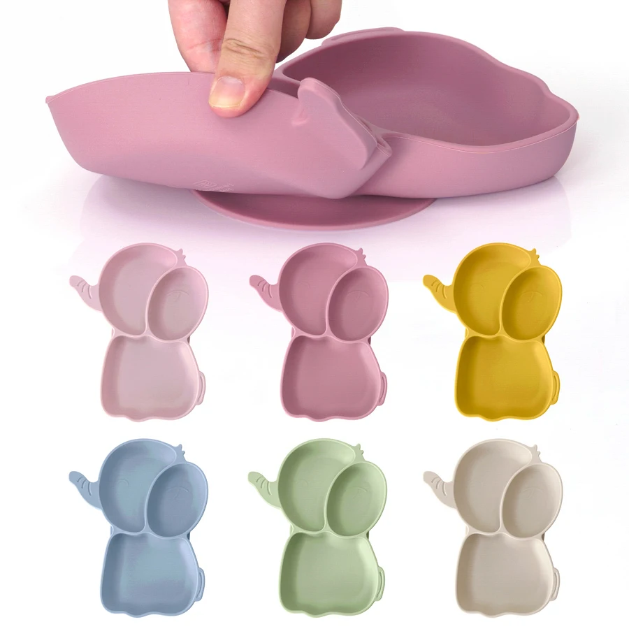 Cartoon Elefant Form Platte Für Neugeborene Mit Silikon Baby Fütterung Schüssel Saug BPA FREI kinder Geschirr Esszimmer Gerichte