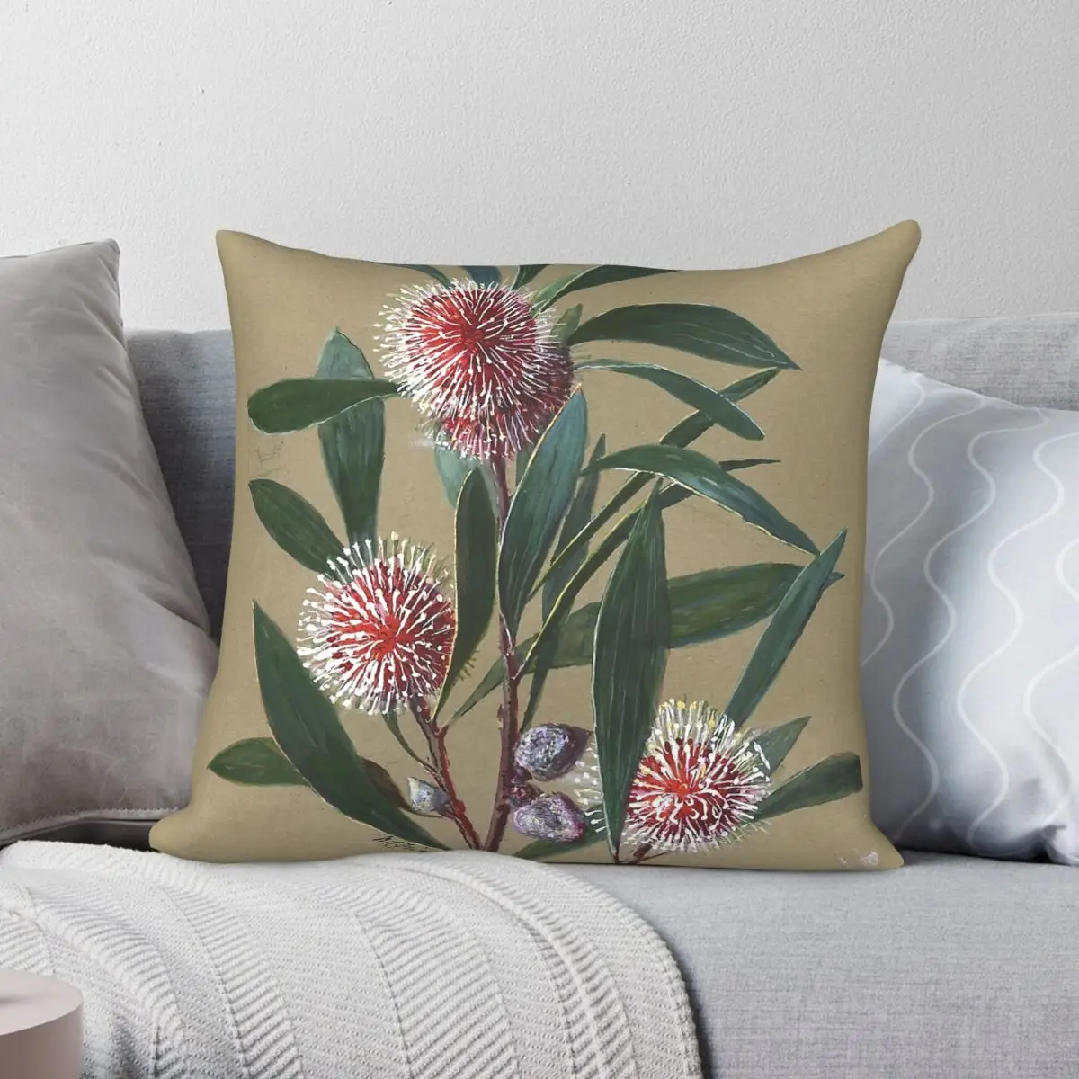 Australian Wildflower Hakea Square Pillowcase Polyester Linen Velvet Creative Zip Decor Pillow Case Sofa Cushion Cover