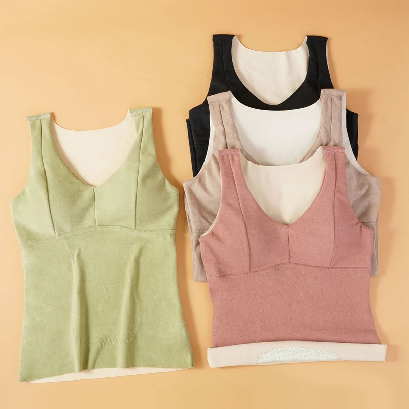 New Warm Women Vest Autumn Winter Padded Slim Undershirt Top DE Velvet Tank Top Underwear Thermal Sleeveless Lingerie T-shirt