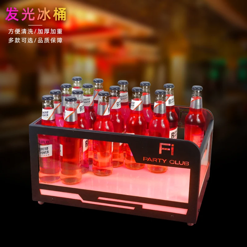 Iron Champagne Bucket Acrylic Ice Bucket LED Light Emitting Ice Bucket Beverage Beer Cocktail Bucket Nighttime KTV Bar Decoratio