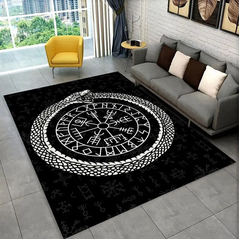 Viking Totem Nordic Rune Valhalla Vegvisir Odin Large Area Rug Non-slip Carpet for Bedroom Living Room Sofa Doormat Floor Mat