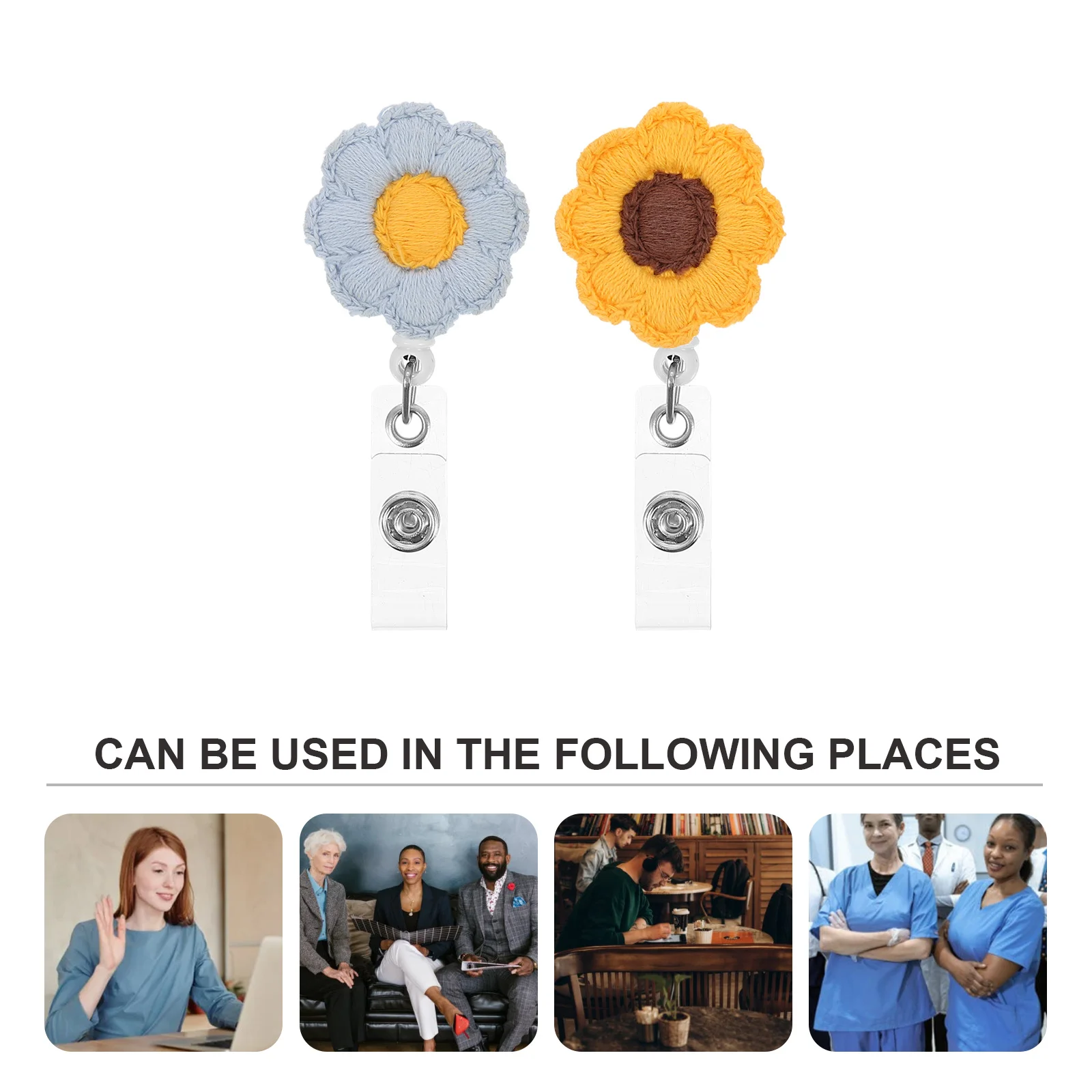 

2Pcs Retractable Badge Holder Sunflower Design Decorative Name Tag Clip for Nurse Id Cards Wallet Backpack Belt Carry