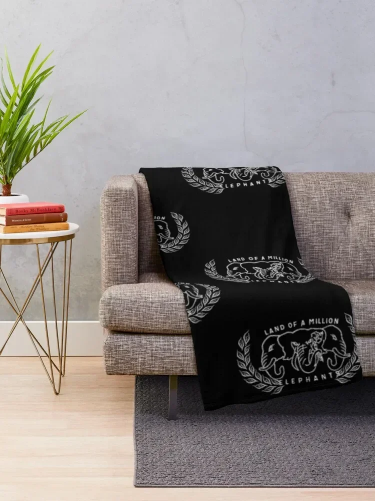 Land of a Million Elephants in Black Throw Blanket Picnic Retros Blankets