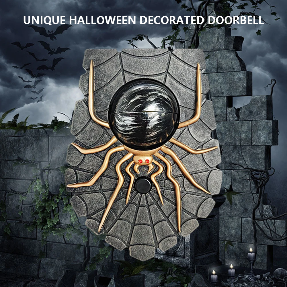 ​​Electric Luminous One-Eyed Doorbell with Horror Sounds Glowing Spider Doorbell Haunted House Halloween Decoration Horror Props