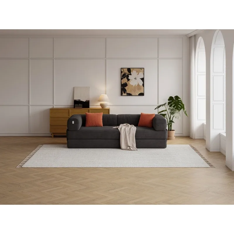 Черный вельветовый диван с боковым карманом, современная удобная мебель для гостиной, стильный диван с оранжевыми подушками, домашний декор