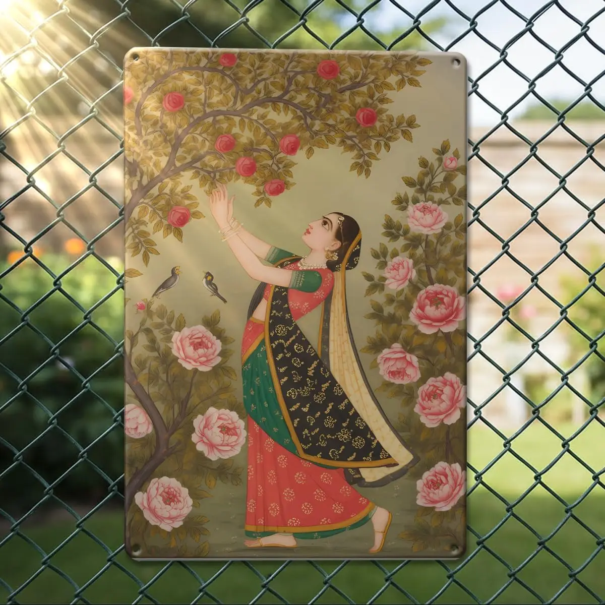 Mughal Garden Tin Sign Pakistani Home Wall Art Decor Vintage Indian Art Gardening Gardener Gifts for Women Men Friend Housewarmi