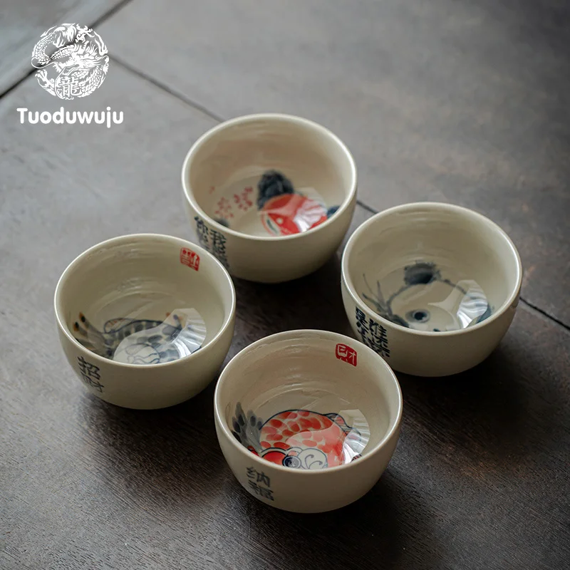 

XH309 Hand-Painted Underglaze Colored Ceramic Tea Cups, High-End Personal Tea Cups, Retro Old Pottery Tea Cups