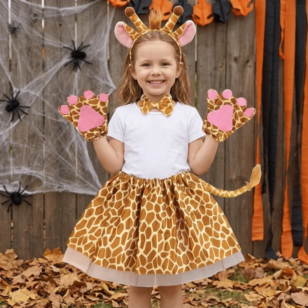 Fairy Cowgirl Skirt Headband Bow Giraffe Animal Ears Tail Complete Set Performance Costumes Hairband Children Short Dress Party