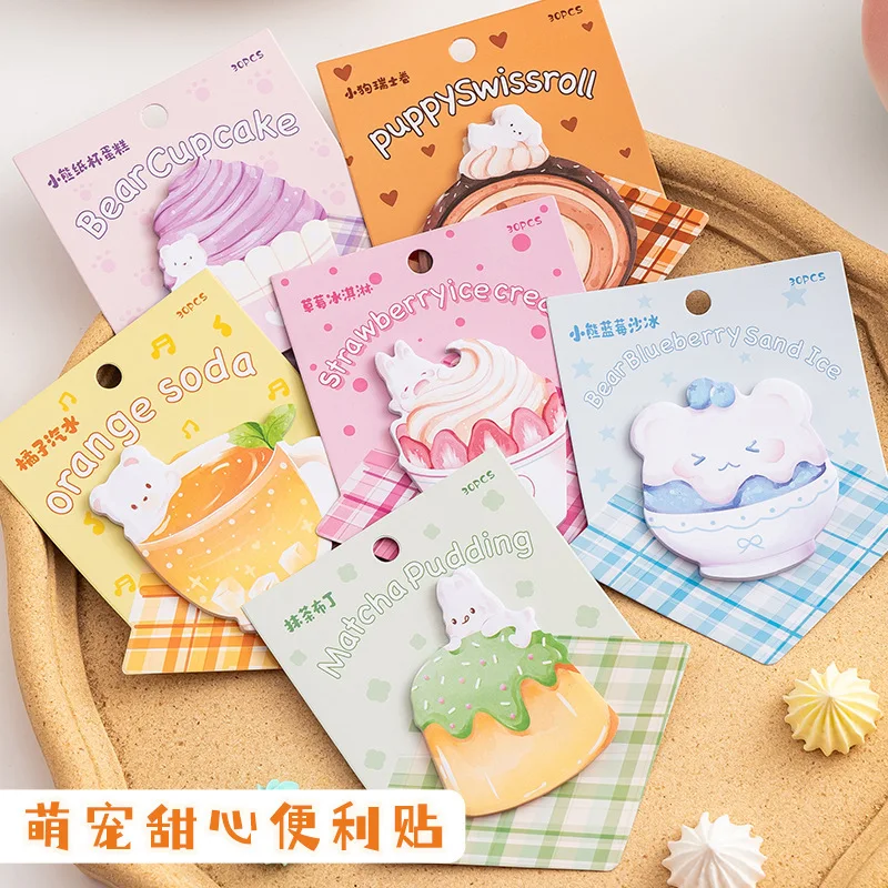 30 ชิ้นน่ารักสัตว์เลี้ยง Sweetheart Sticky Notes สําหรับนักเรียน To Take Notes และ Leave Notes การ์ตูนป้ายสติกเกอร์