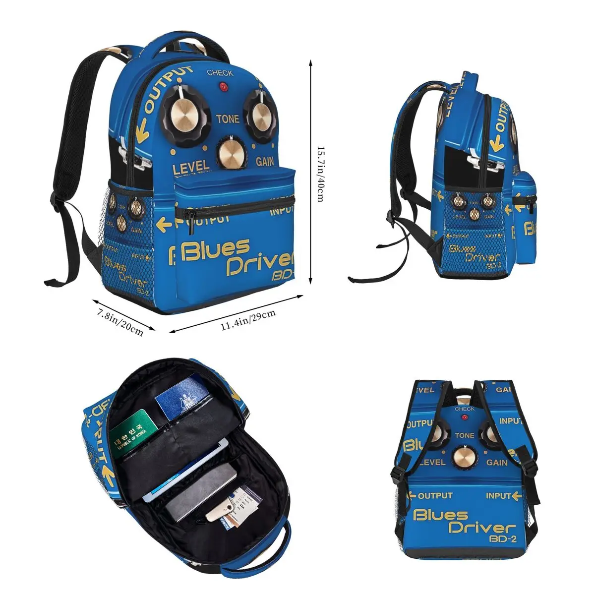 Boss Blues Driver BD-2 Overdrive Bluesbreaker Guitar Pedal Dirty Backpacks Bookbag Rucksack Lunch Bag Pen Bag Three-Piece Set