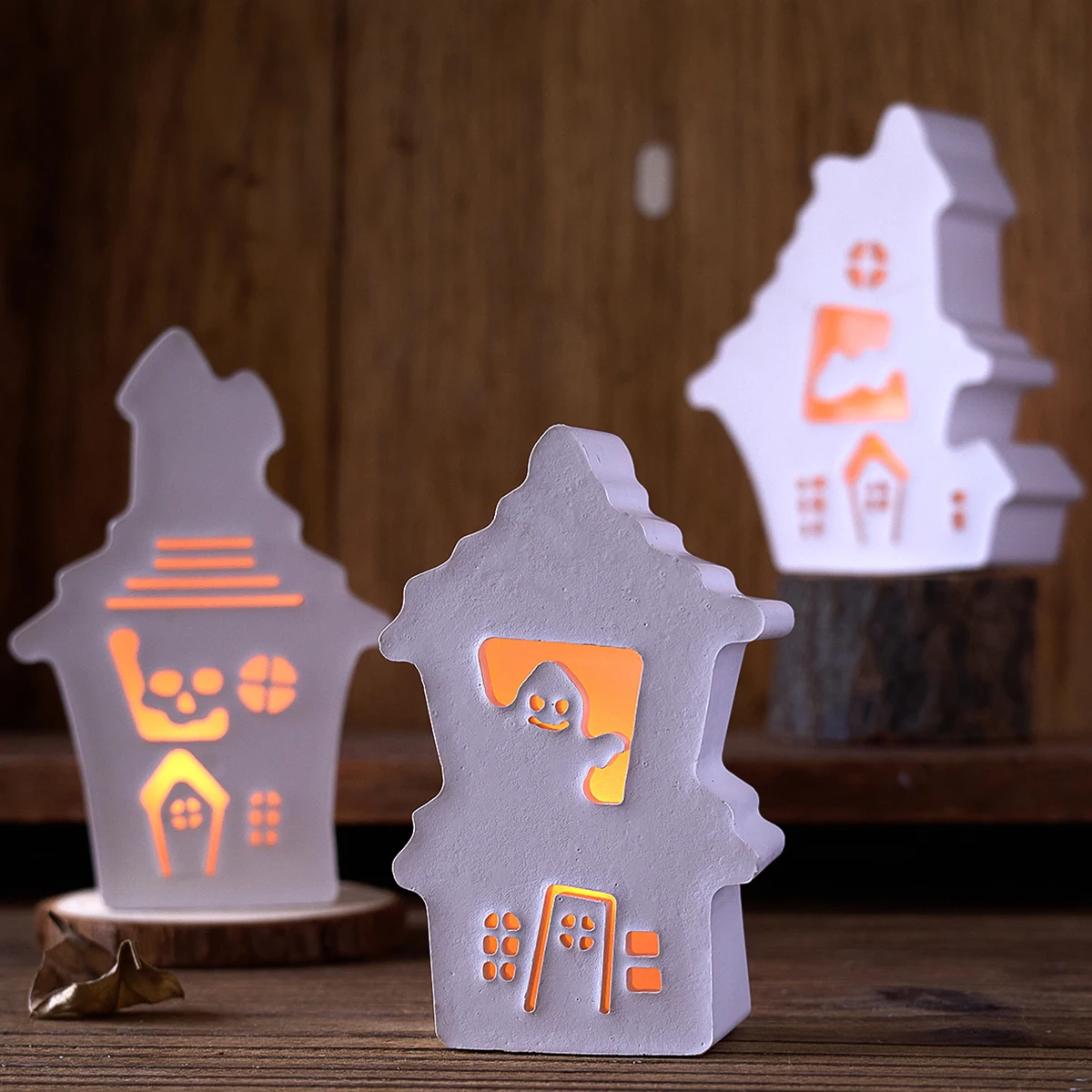 ثلاثية الأبعاد بيت الأشباح ضوء الليل قالب من السيليكون لجميع القديسين الديكور الحرفية الهدايا DIY بها بنفسك تصميم المنزل الجص الشمعدان صنع القالب #1