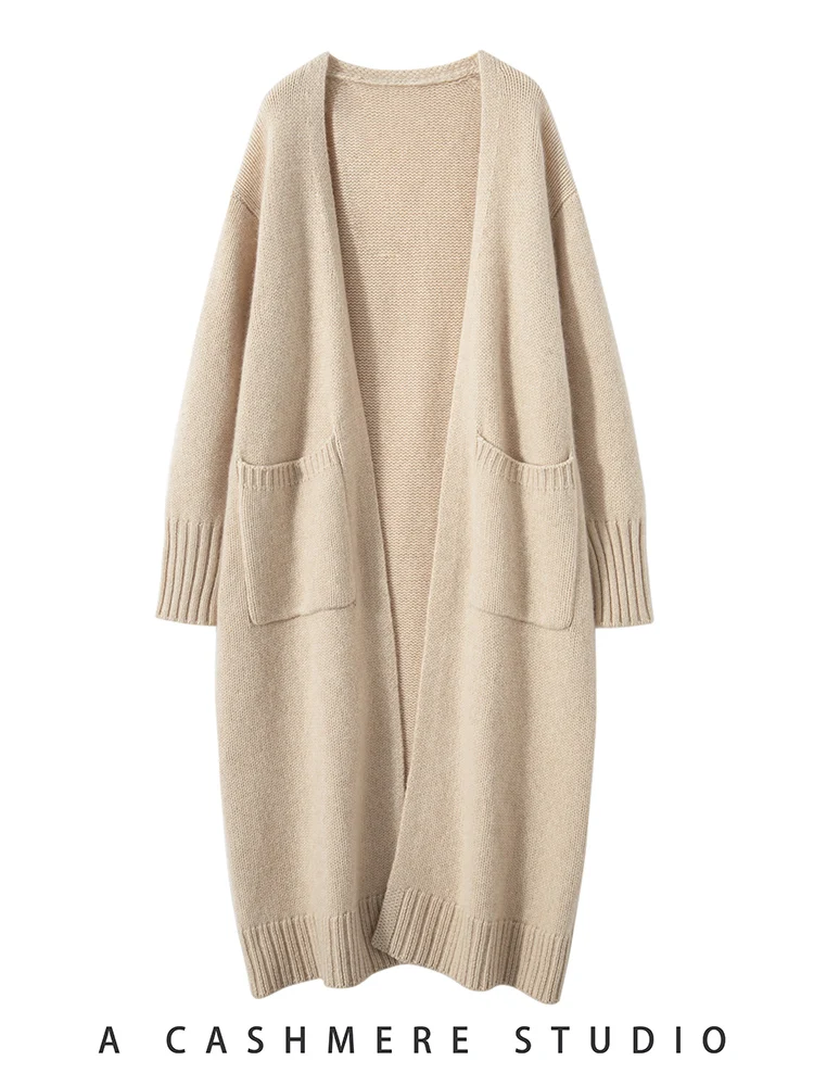 

TLOML Luxury Women 100% Cashmere Sweater Long Cable Knitting Cardigan Thick Casual Style Cashmere Knitted Coat Autumn Winter Top