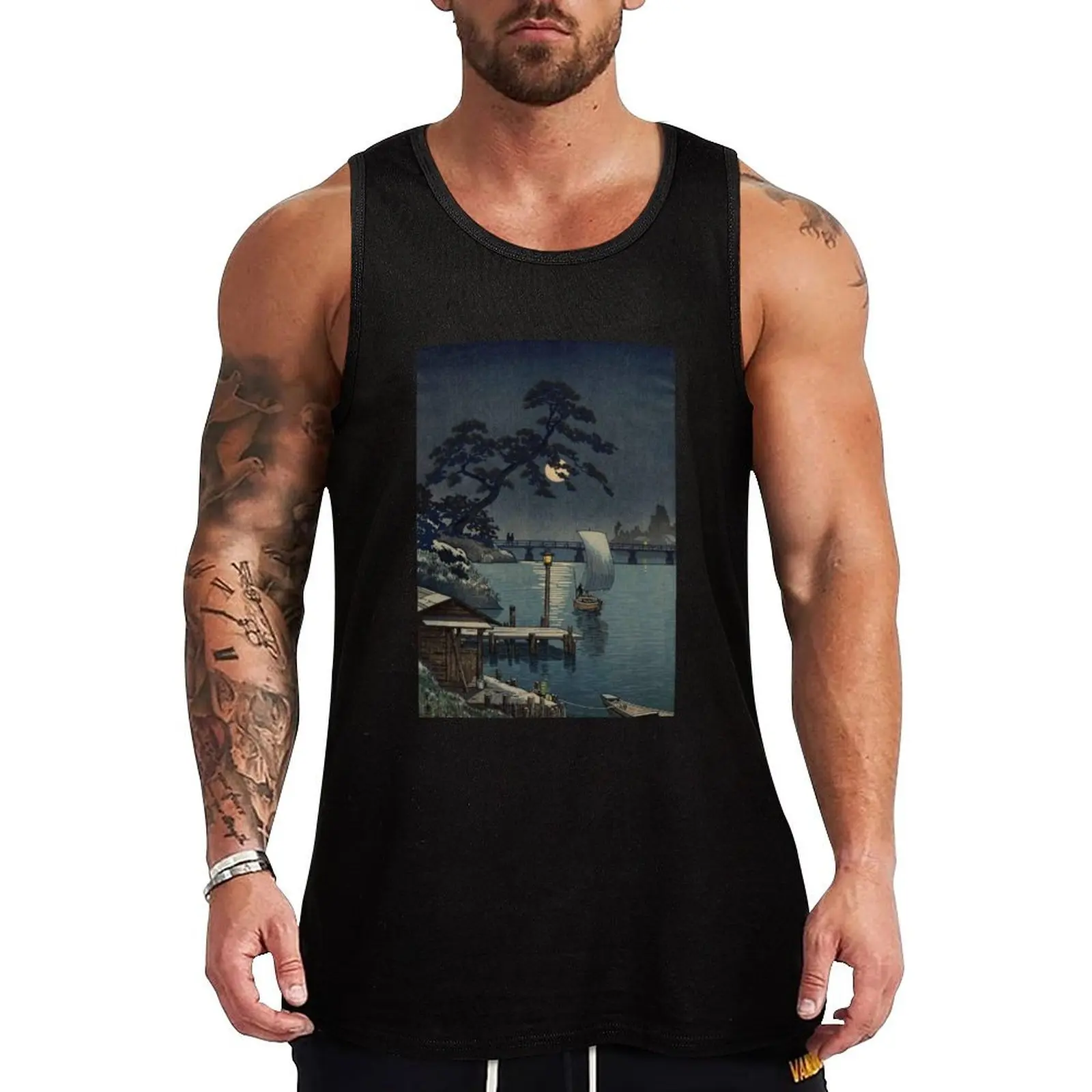 Kangetsu Bridge, Shimonoseki on Early Autumn Tank Top Men's sleeveless gym shirts Men's singlets