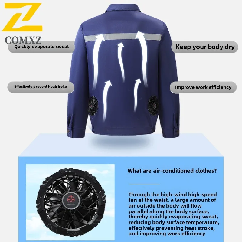 Men Summer USB Air Conditioning Clothing Outdoor High-temperature Work Cooling Clothing Electric Fan Work Clothing Long Sleeves