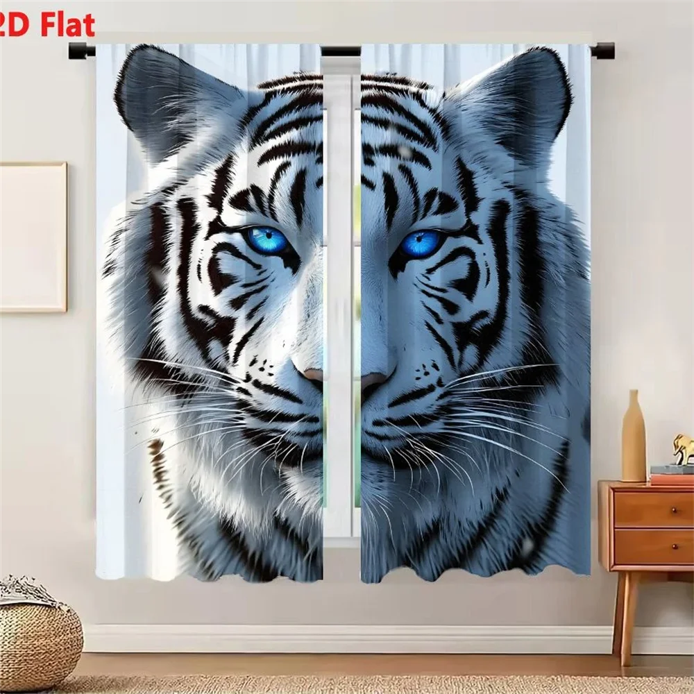 Realistic Blue Eyes Tiger Face Curtain Panel for Modern Home Decor Living Room Bedroom Window Treatment