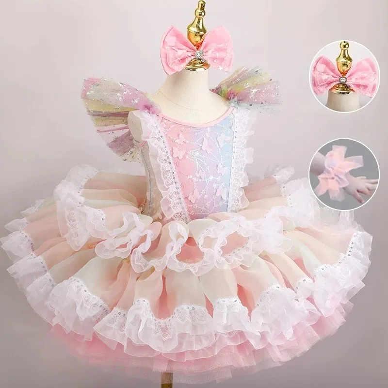 Rainbow Tutu Skirt Puffy Tulle Ballet Dance Gown 2026 Summer Flowy Soft Outfit Elegant Stage Performance Daily Trendy Apparel