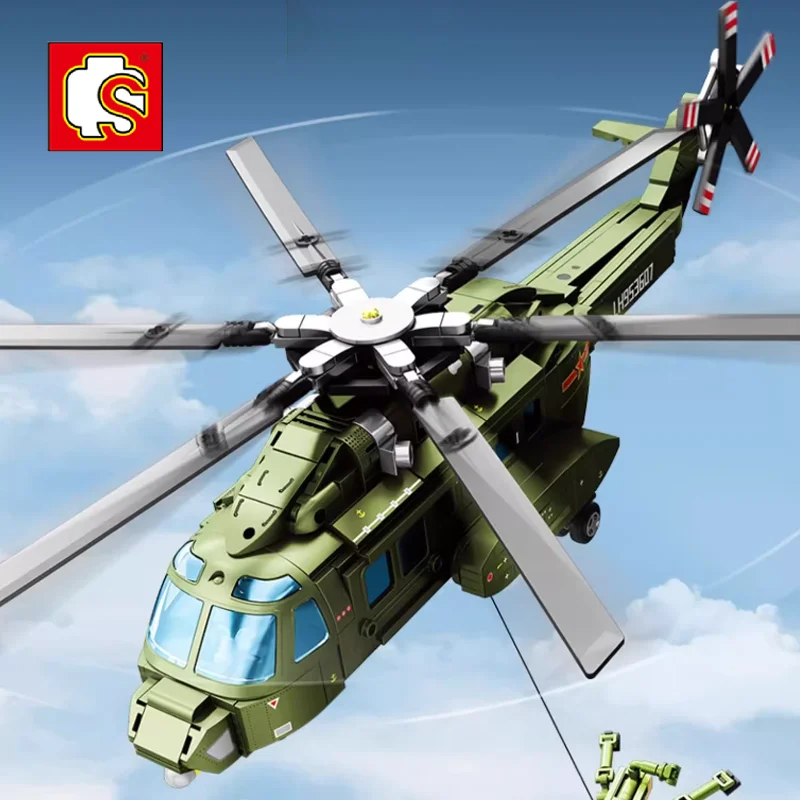 SEMBO 605PCS New 8L Multi-role Helicopter Puzzle Block Military Series High Reduction Collection Toy Model Kids Christmas Gift