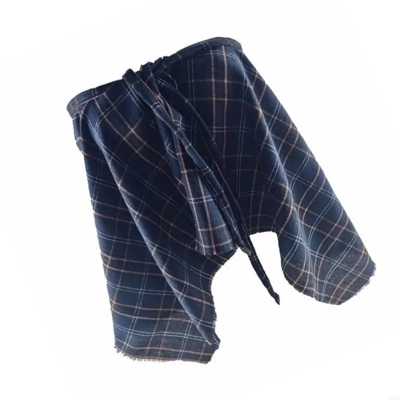 39BC Checekered A خط المئزر تنورة تراكب تنورة التعادل التستر ممزق تقليم غير النظامية التفاف نصف تنورة قميص موسع