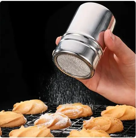 Stainless Steel Powder Sprinkler Kithen Powder Distributor with Dense Hole Cocoa Cinnamon Sugar Gauze Mesh Jar Seasoning Bottles