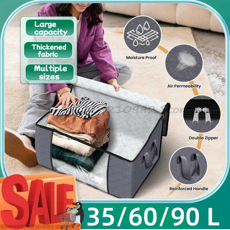 Closet Organizers and Storages Clothes Storage Bag Blanket Storage Foldable Storages Bin Sturdy Sewn By 3 Layers Fabrics