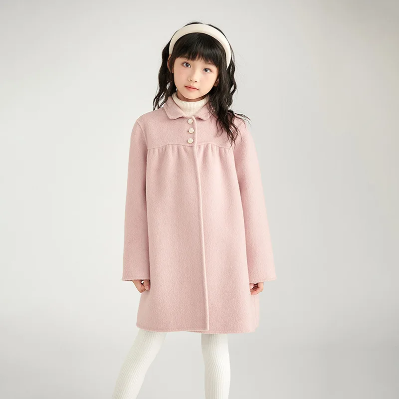 Autumn and Winter New Strict Selection Wool Woolen Coat Collar Pearl Pinch Pleated Design Sense Girl's Card