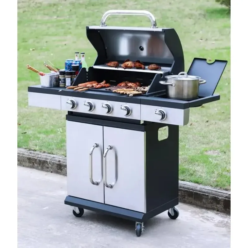 

【Best-selling】 Furniture 13.7Kw Stainless Steel 4 + 1 Burner BBQ Mixed Grill Indoor Family Event Party