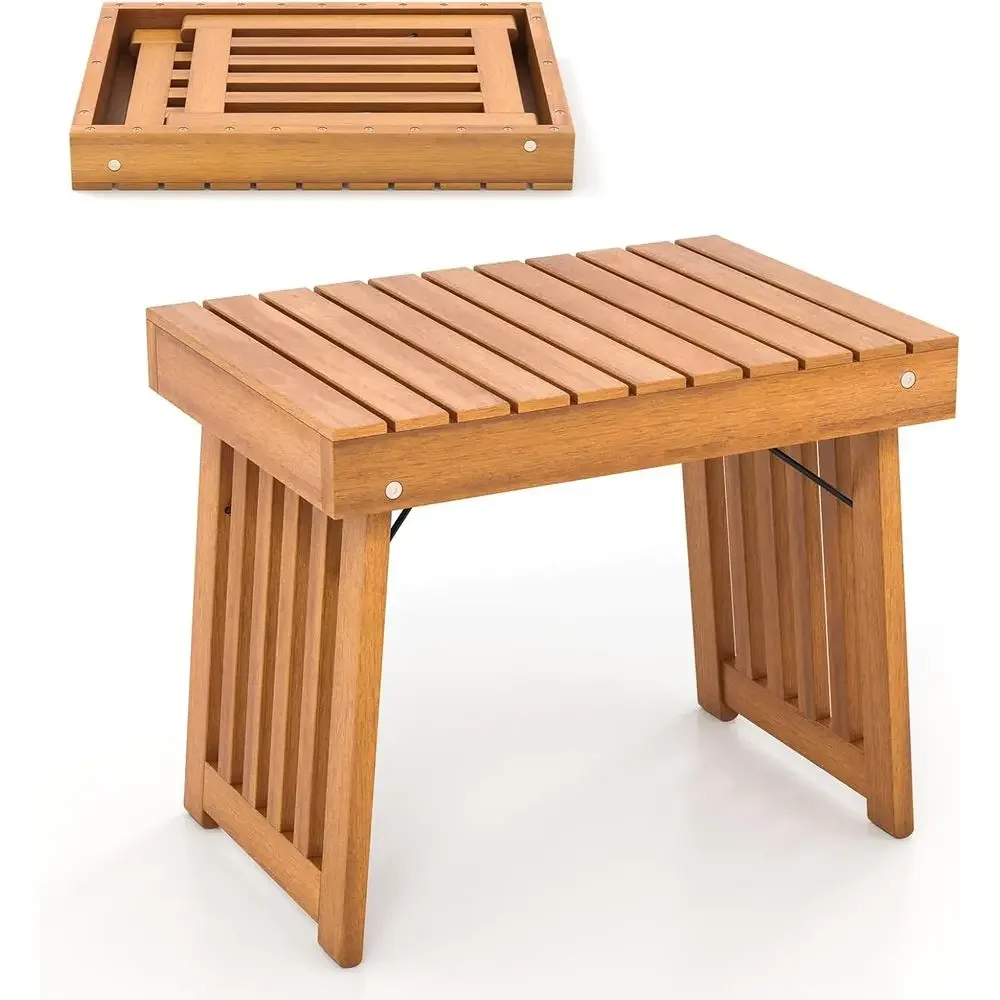 Set of 2 Acacia Wood Outdoor Side Tables with Slatted Top for Patio, Poolside or Porch