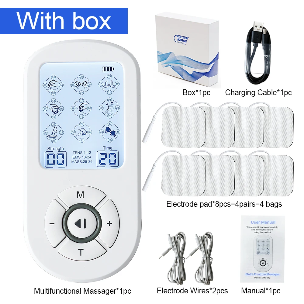 36 Mode Dual Channel LCD Vibration Pulse Microcurrent Muscle Stimulator EMS TENS Neck Shoulder Back Arm Leg Body Massage Machine