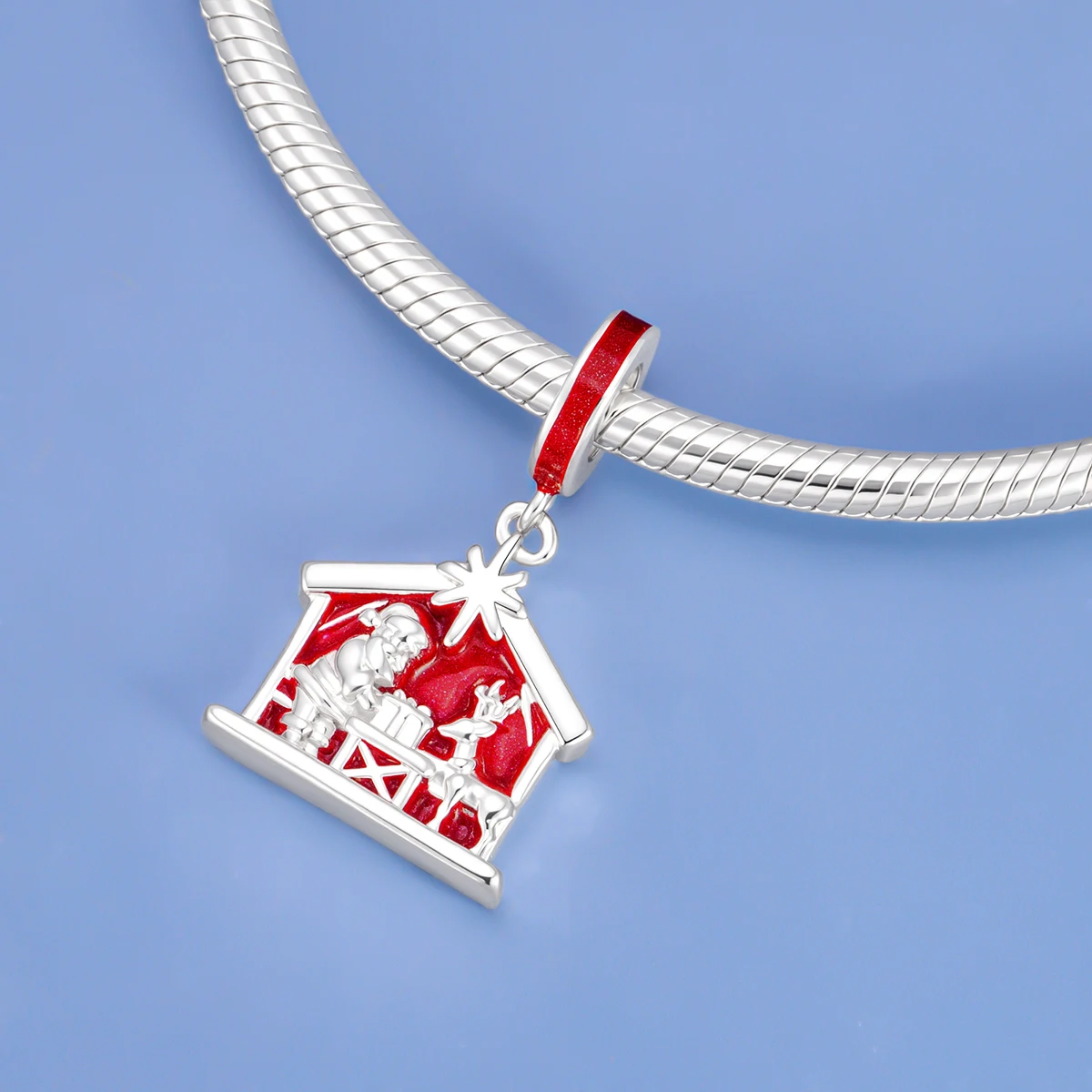 Pan Charms Christmas Red Deer Bell Reindeer Pendant Charm Beads Fit Original Bracelet Jewelry DIY Holiday Gift for Her Women