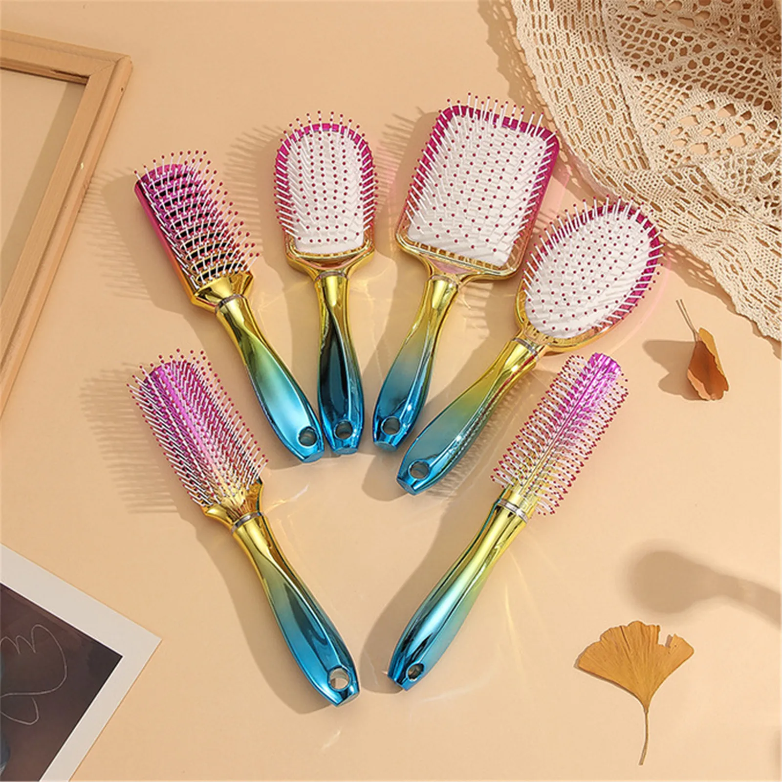 

Three-Color Gradient Electroplated Hair Comb, Hair Smoothing Air Cushion Comb, Air Bag Comb, Nylon Tooth Comb