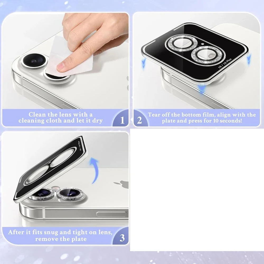 Silver Glitter Camera Lens Protector Cover For iPhone Duo 18 Pro Max 17 Air 16 15 Pro Max 14 Plus 13 12Pro Max Phone Protection