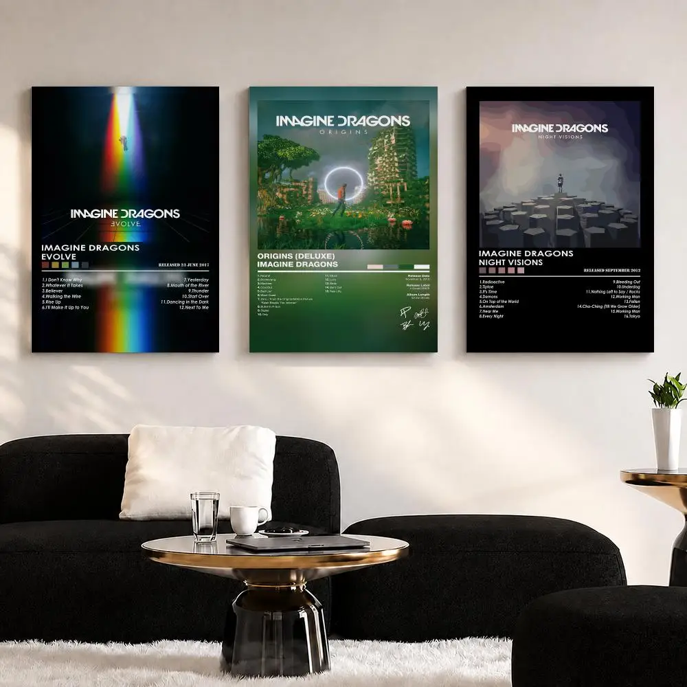 Band Album I-Imagine D-Dragons Framed Wall Painting Ready to Hang Canvas Wall Art Poster for Bedroom Living Room Home Decor Gift