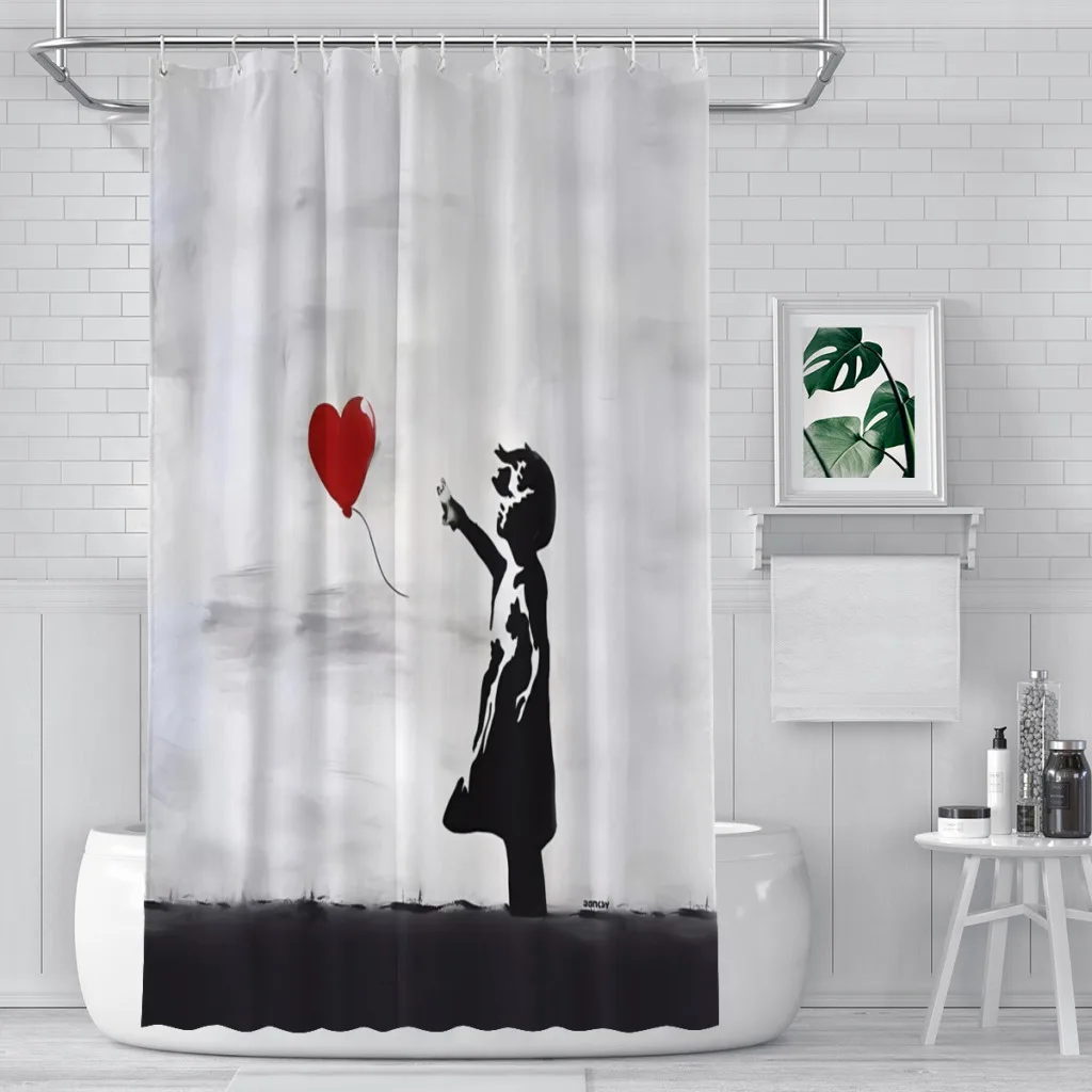 

Modern 3D Printing Banksy Girl with heart balloon graffiti ORIGINAL WALL street art HD HIGH QUALITY ONLINE STORE Shower Curtain