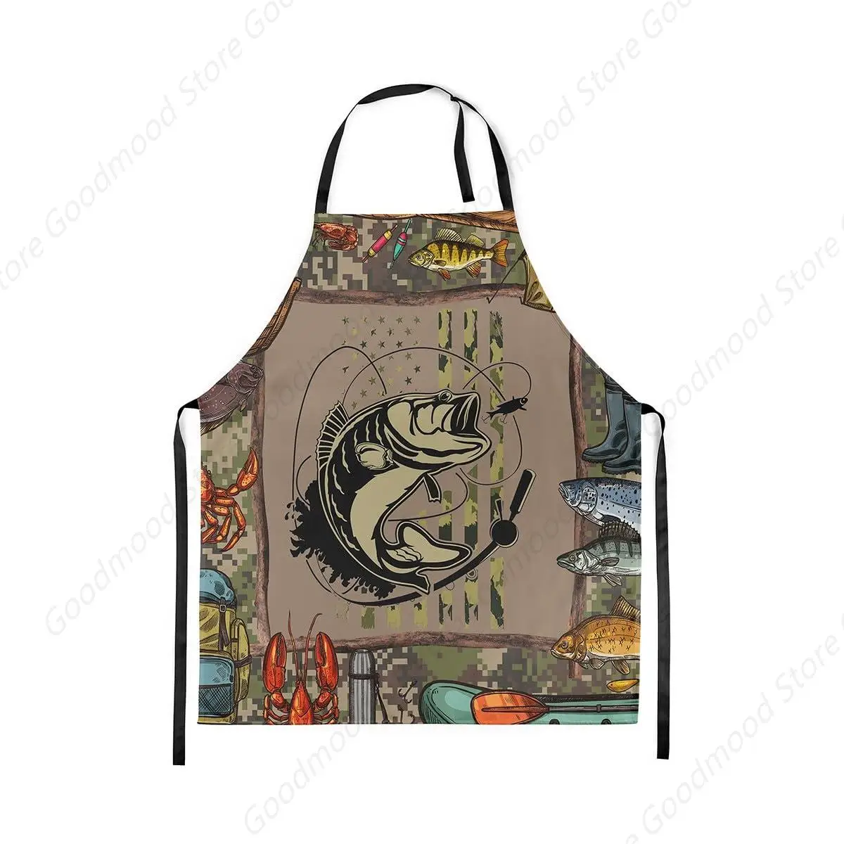 

Hunting Fishing Aprons Colorful Fish Crab Apron Military Camouflage Cooking Apron Go Fishing Theme Apron