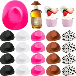 12pcs Mini Western Cowboy Hat, Cowgirl Hat Doll Hats, Plastic Cute Doll Hats,Cake Wine Bottle Decoration Accessories for Party