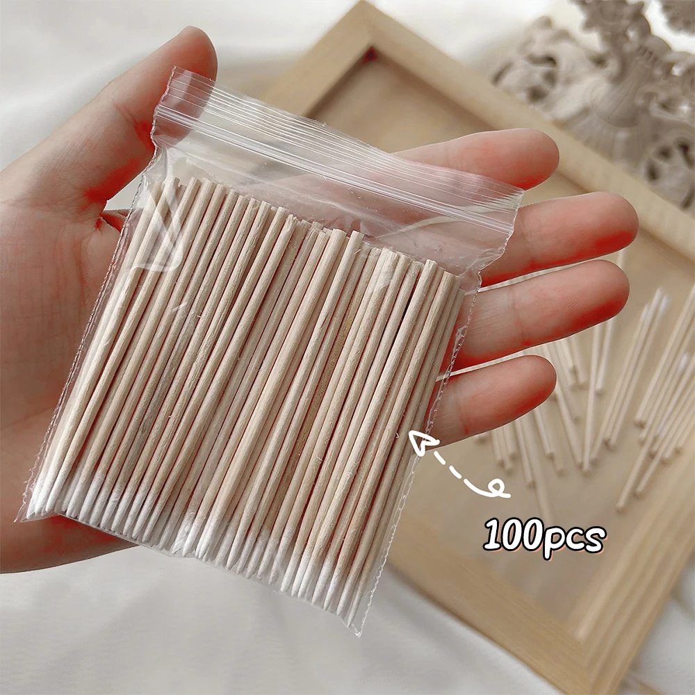 100pcs Nails Wood Cotton Swab Cleaning Microbrush Eyelash Sticks Buds Tip Ear Toothpick Makeup Eyebrow Sticks Nail Glue Removing