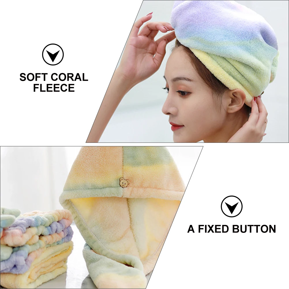 

3Pcs Coral Fleece Dry Hair Hat Thicken Water Absorbent Quick Towel Cap Colorful Drying Lightweight Portable Travel Home Use Gift