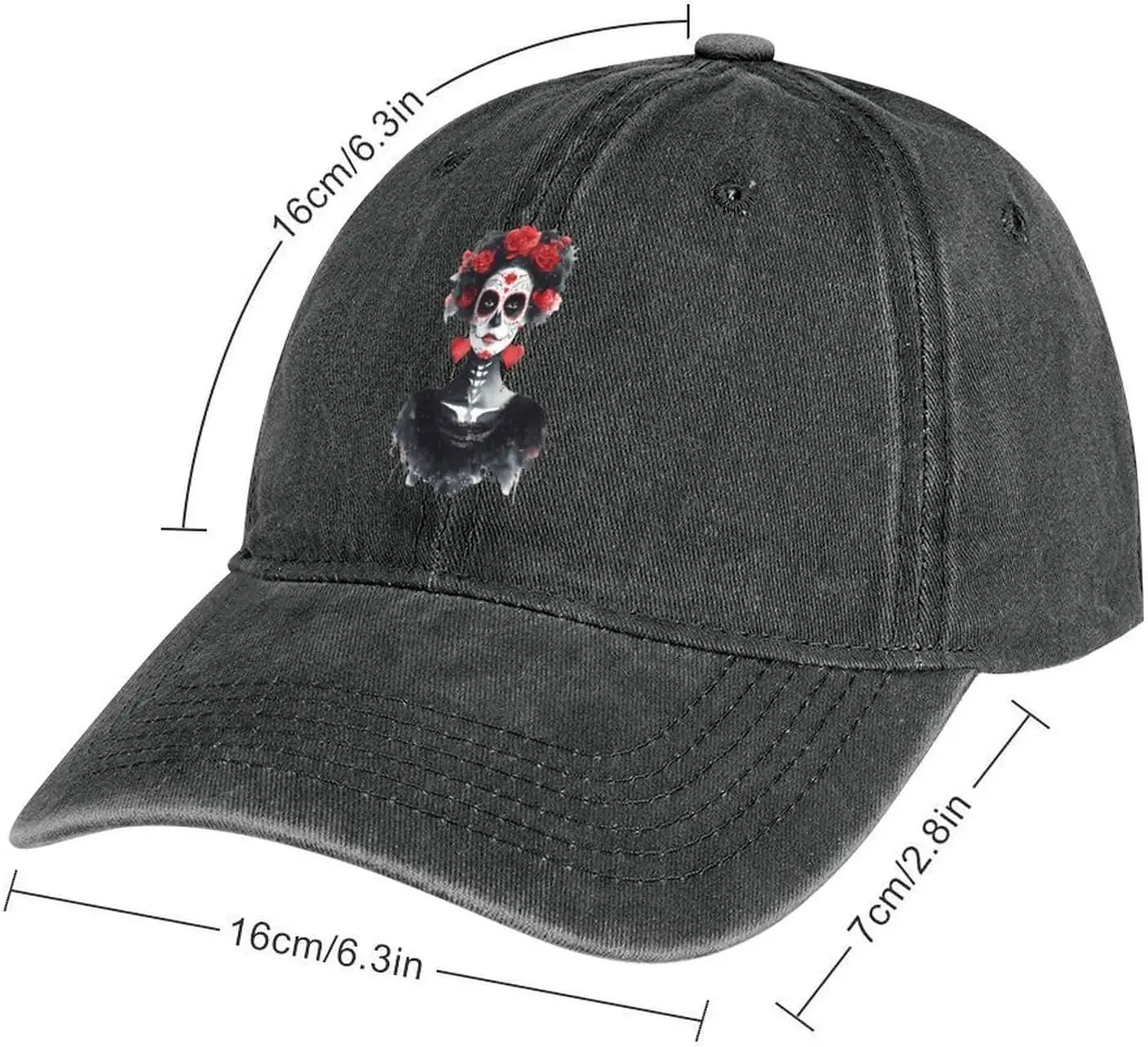 La Calavera Catrina Dia De Los Muertos Day Novelty Baseball Caps Funny Denim Vintage Adjustable Dad Hat Sun Visor