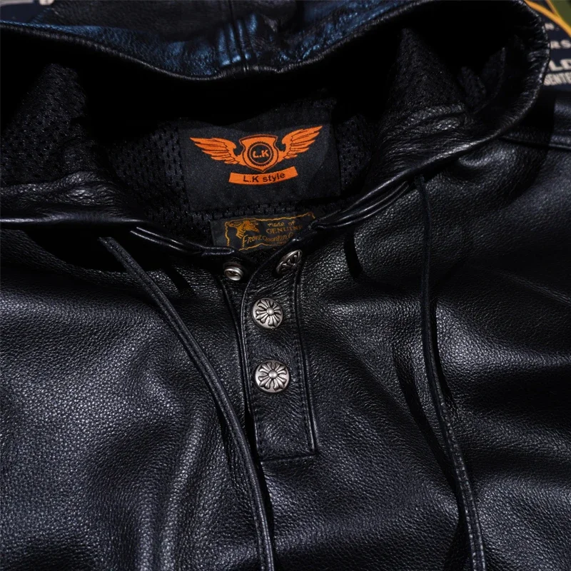 LKC1088 Super Top Quality Heavy Genuine US Cow Leather Slim Classic Cowhide Stylish Rider Jacket