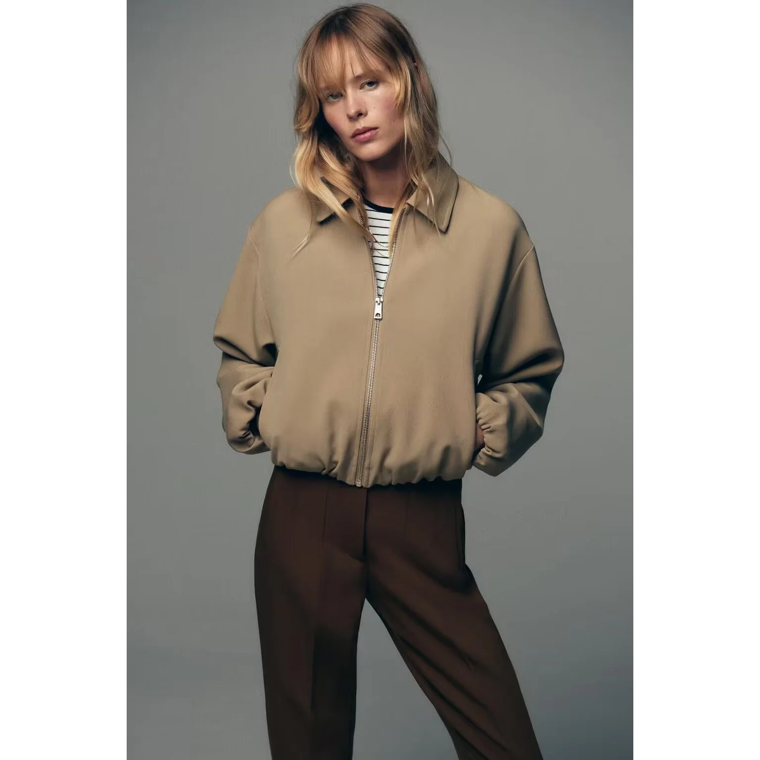 

Универсальное ретро-молния с воротником-джатом, универсальный дизайн, утягивающее винтажное женское теплое пальто из полиэстера, зима 2023 г.