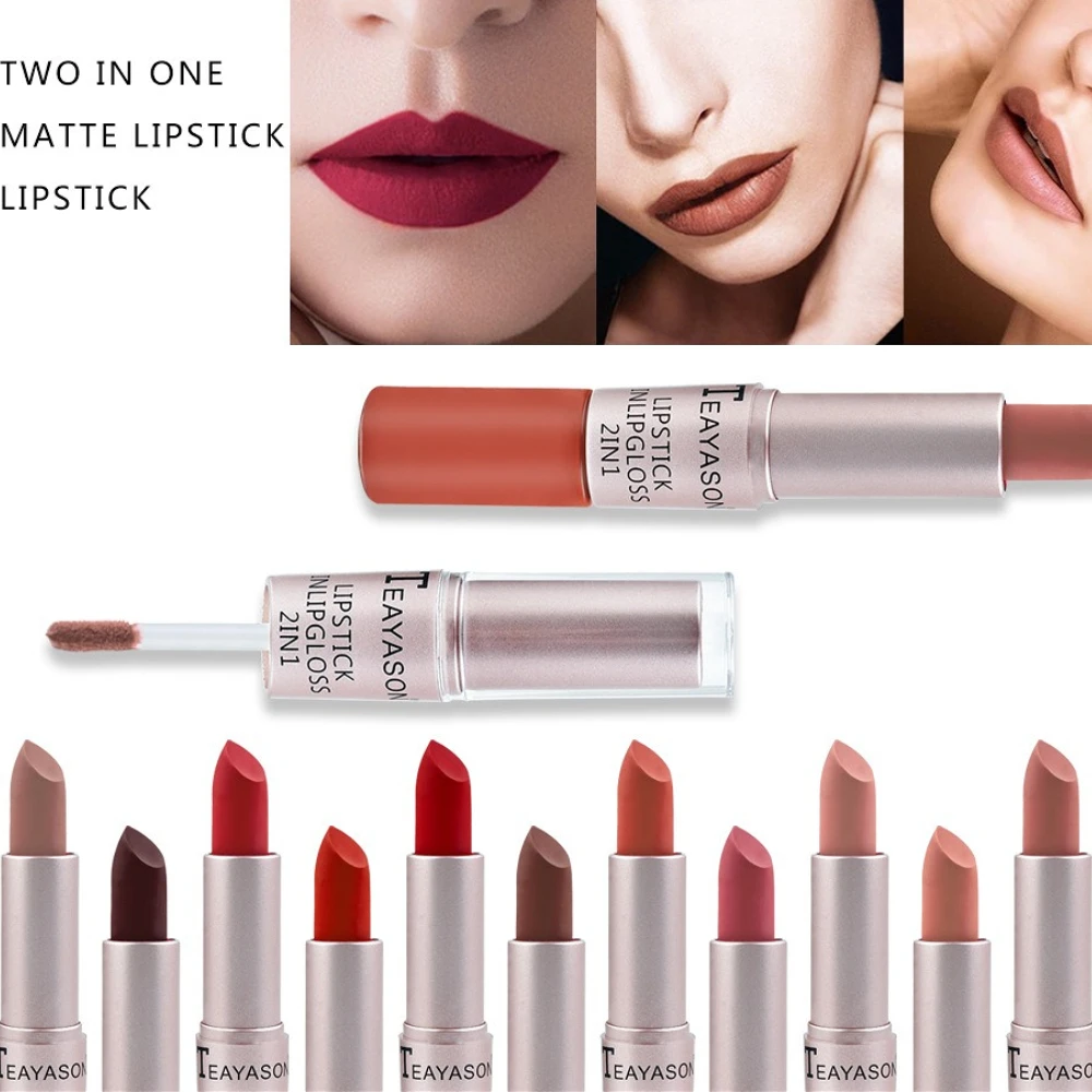 2-in-1 Double-Ended Matte Lipstick & Blush/Creamy Eyeshadow Stick Waterproof Long-Lasting Moisturizing For Daily & Party Makeup