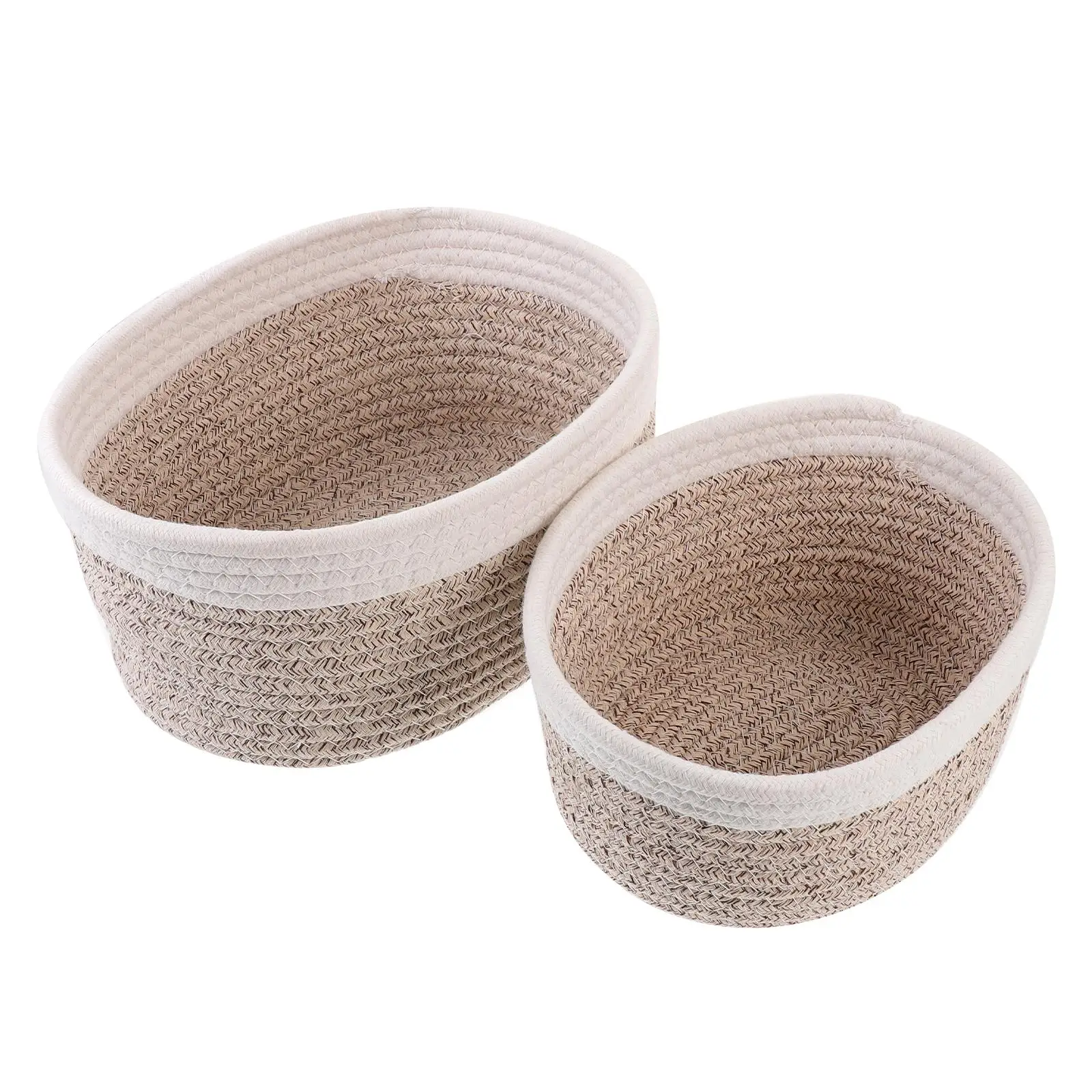 Cestini portaoggetti in corda di cotone da 2 pezzi bianchi ovali piccoli grandi ciascuno porta snack organizer da tavolo cestino per articoli vari per camera da letto