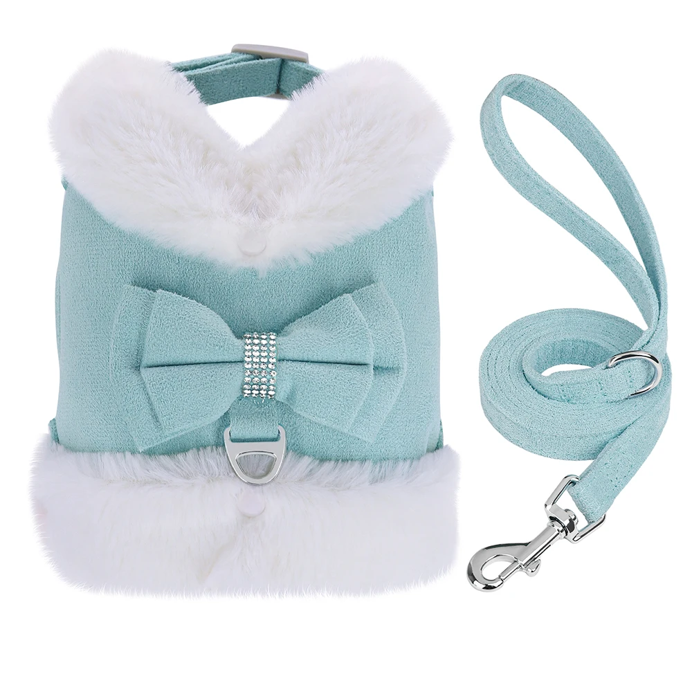 Warmes Fell Welpen Hunde geschirr Leine niedlichen Bowknot Hunde Katzen geschirre gepolsterte Haustier Weste mit passendem Führ strick für Hunde Katzen Winter – Detail 7
