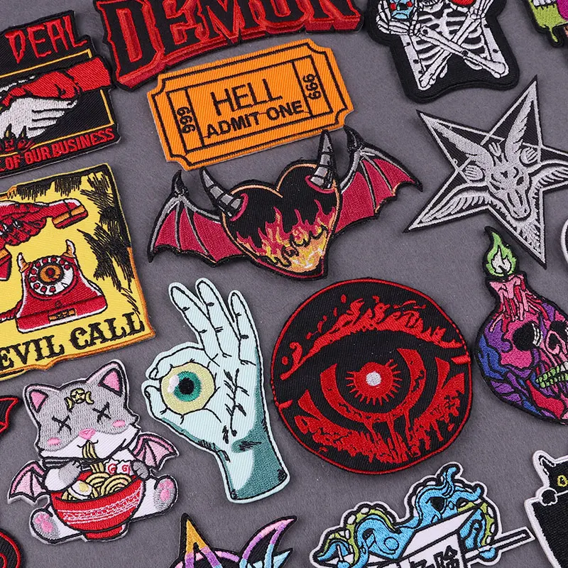 DIY Devil Badges On Backpack Hippie Iron On Embroidered Patches For Clothing Stickers Skull Patches On Clothes Stripes Applique