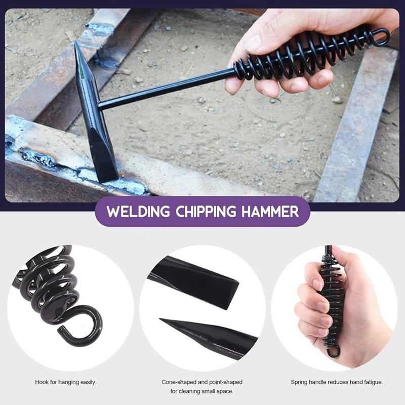 AC88 4Pcs Welding Slag Removal Tool Set, Welding Chipping Hammer with Coil Spring Handle, Wire Scratch Brush and Welding