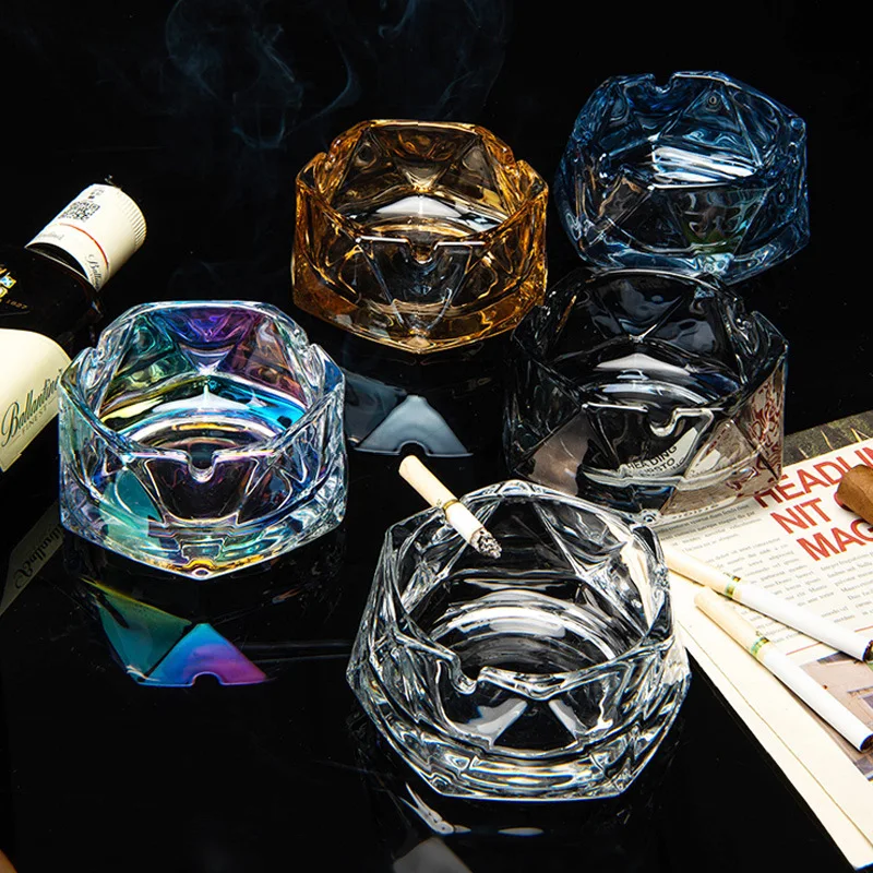 Creative Octagonal Ins Glass Ashtray Home Living Room Office Creative Personality Trend Anti-flying High-end Ashtray