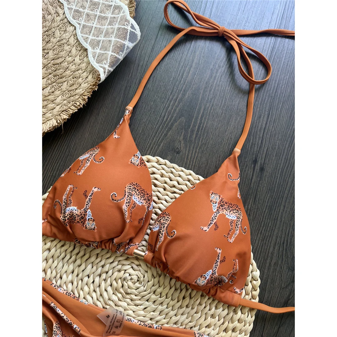 Leopard-Print-Bikini mit Neckholder und Scrunch-Design, Damen-Badeanzug, zweiteiliges Bikini-Set, Badebekleidung, Badeanzug, Modell V6065. – Detail 16