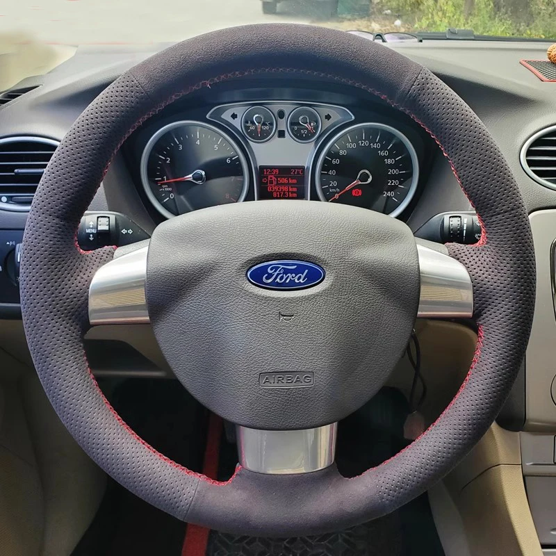 For Ford Focus 2 2005-2011 (3-Spoke) Hand Stitched suede Genuine Leather non-slip wear-resistant Car Steering Wheel Cover