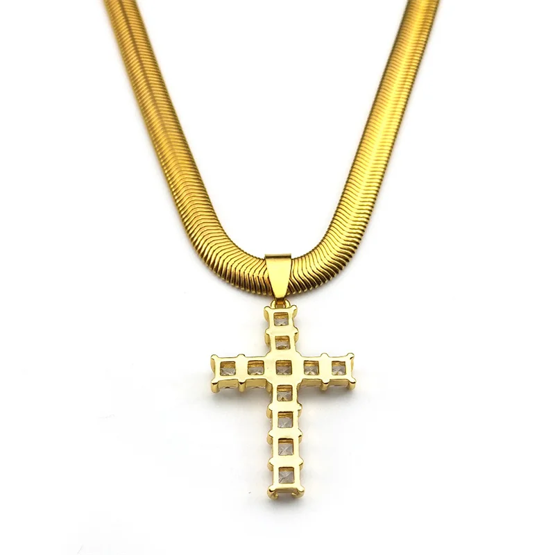 الذهب اللون يسوع الصليب قلادة المسيح المخلص المسيحية الكاثوليكية حجر الراين قلادة للنساء الفولاذ المقاوم للصدأ النحاس المجوهرات #3