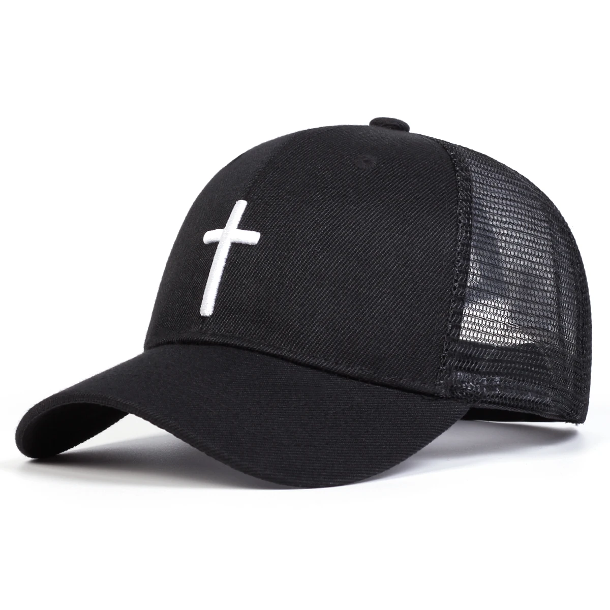 1piece Unisex Cross Embroidered Baseball Net Cap Outdoor Adjustable Sunscreen Leisure Hat Spring Autumn Travel Tourism Vacation